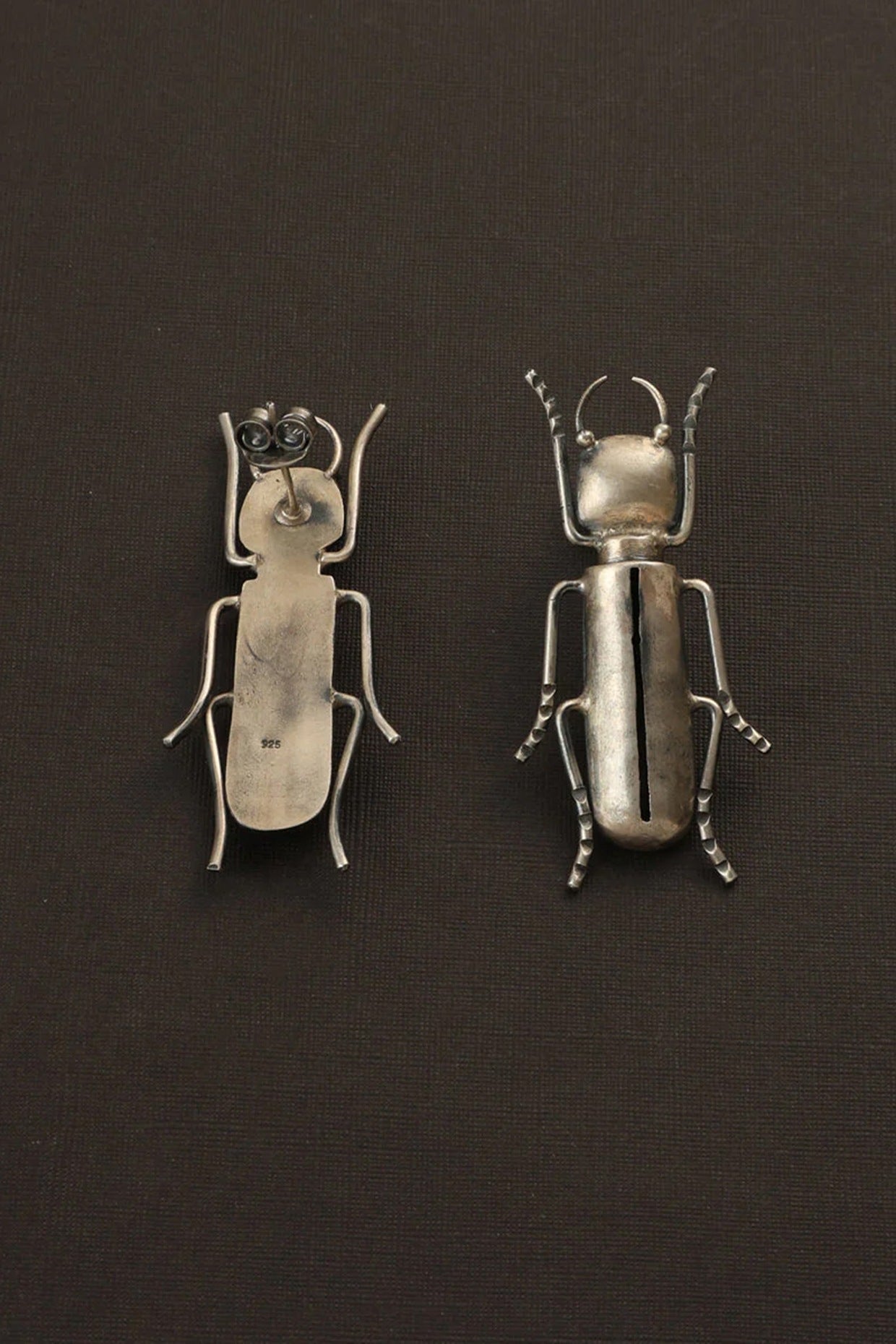 White Finish Bug Dangler Earrings In Sterling Silver