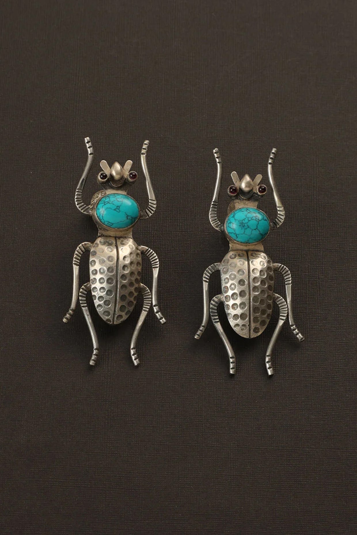 White Finish Turquoise Stone Bug Dangler Earrings In Sterling Silver