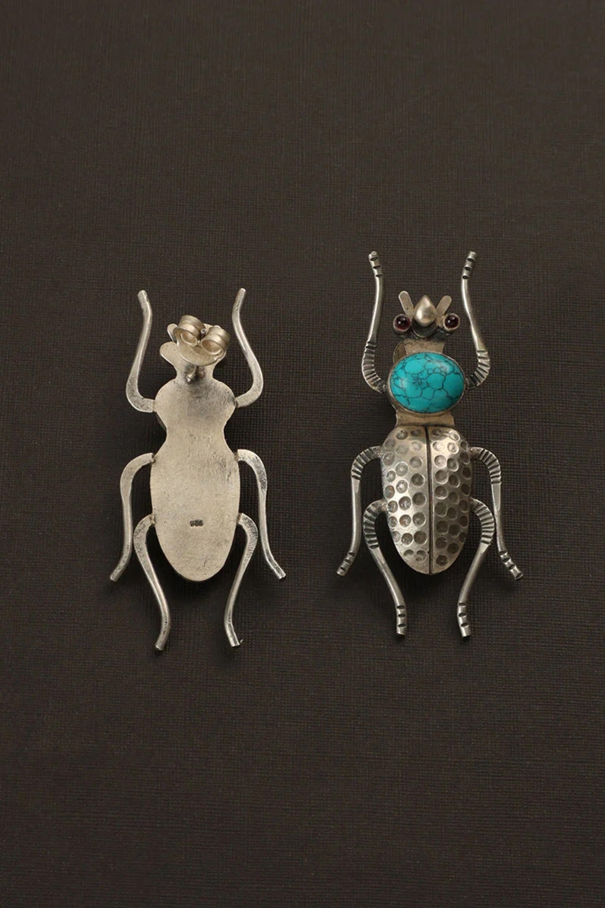 White Finish Turquoise Stone Bug Dangler Earrings In Sterling Silver