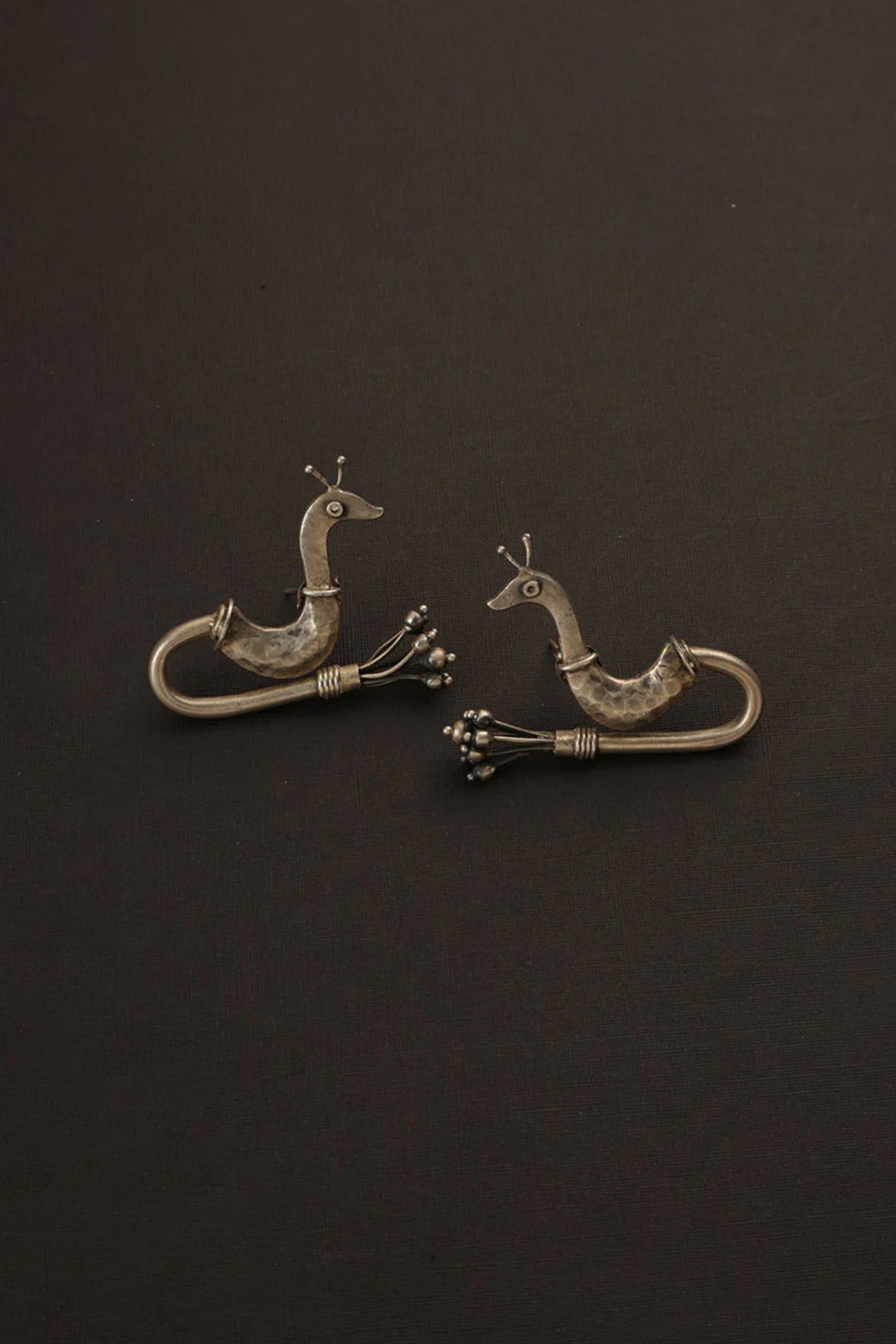 White Finish Peacock Dangler Earrings In Sterling Silver