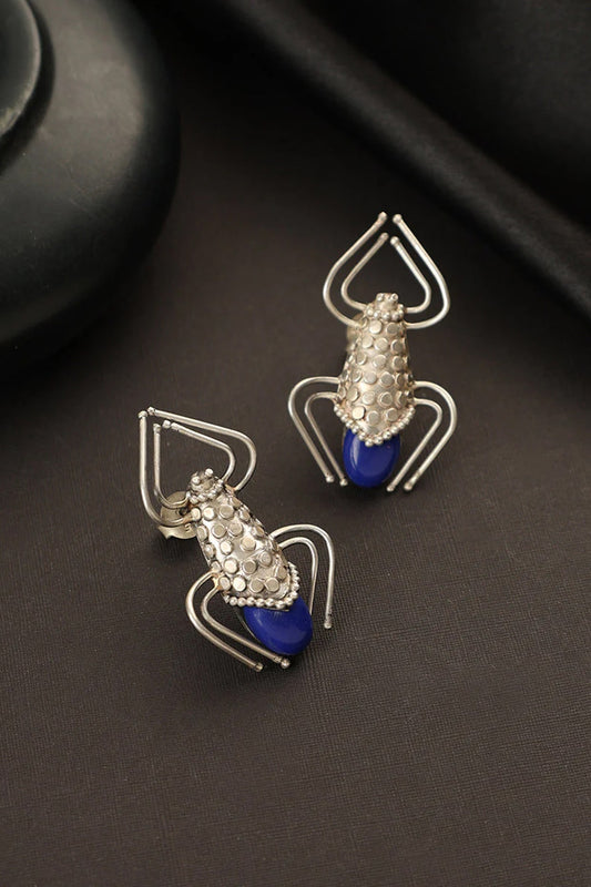 White Finish Lapis Lazuli Bug Dangler Earrings In Sterling Silver