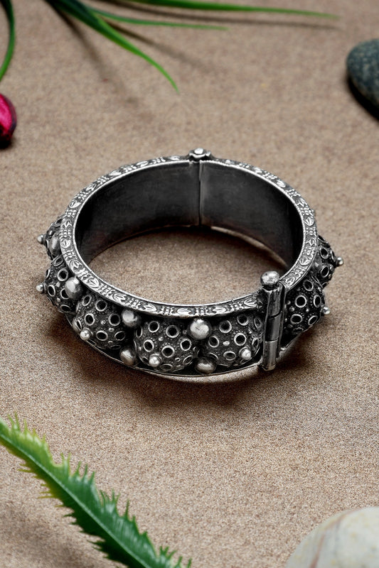 Silver Finish Tribal Vintage Kada In Sterling Silver