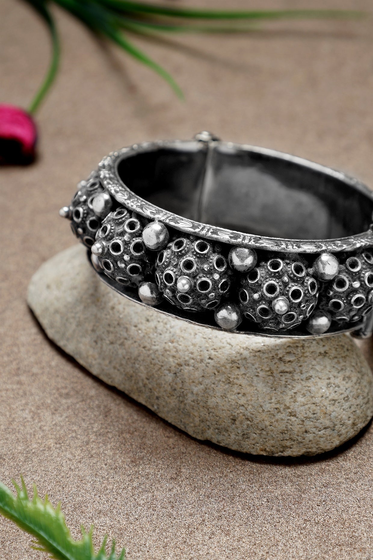 Silver Finish Tribal Vintage Kada In Sterling Silver