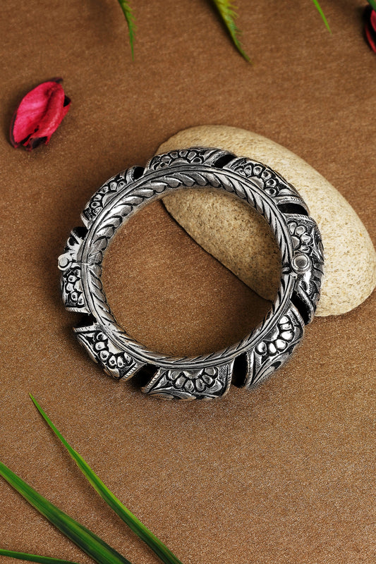 White Finish Temple Bangles In Sterling Silver (Set Of 2)