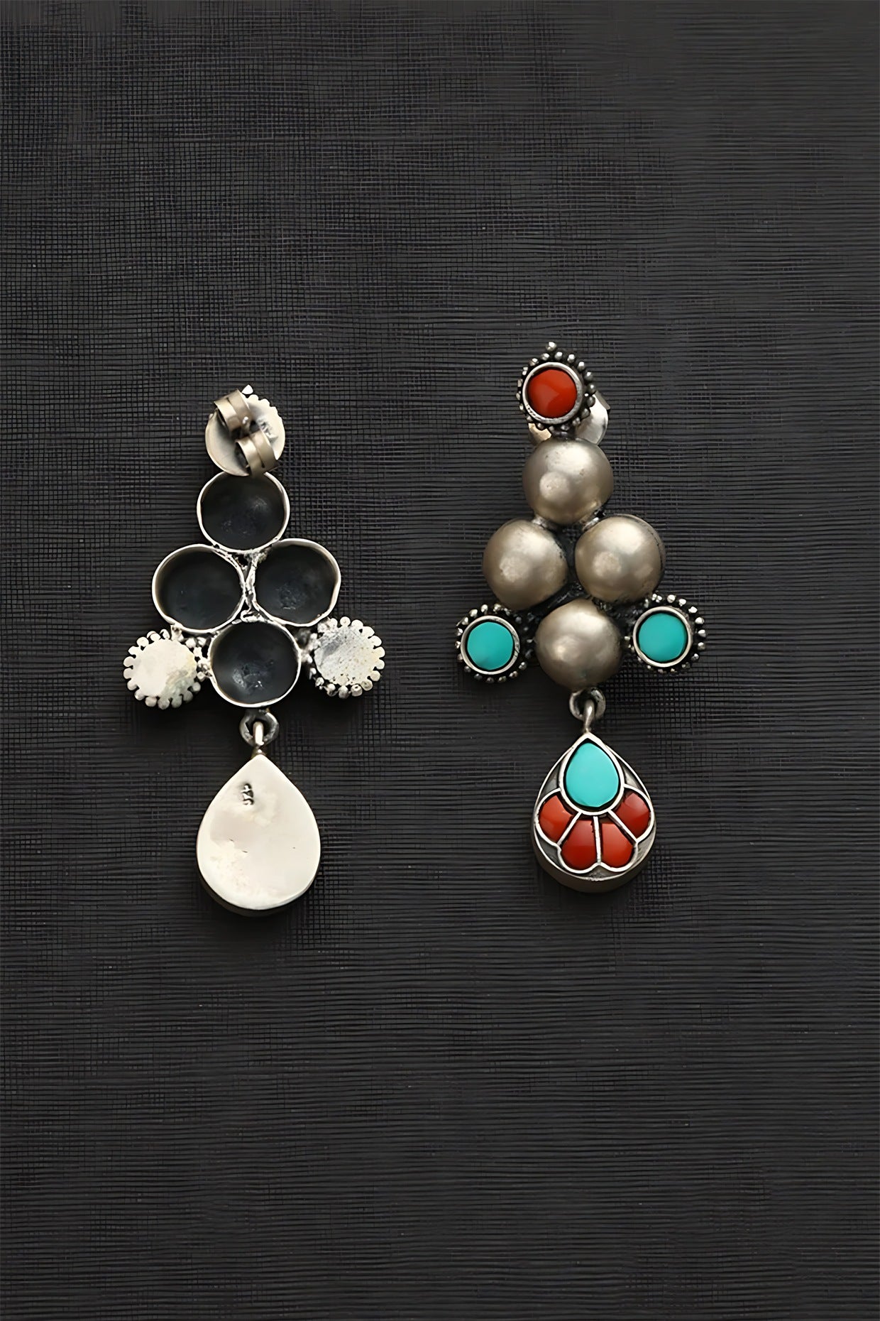 White Finish Kundan Polki & Turquoise Ball Temple Earrings In Sterling Silver