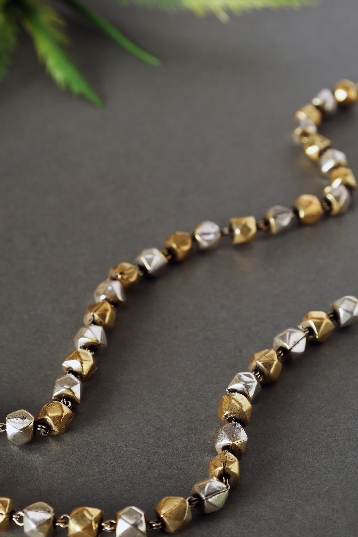 Two Tone Finish Temple Beaded Long Ashtamani Necklace In Sterling Silver