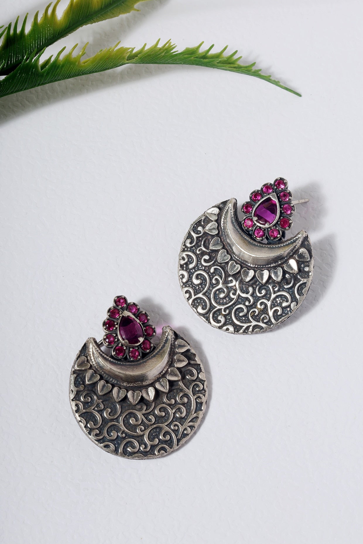 White Finish Pink Kempstone Temple Dangler Earrings In Sterling Silver