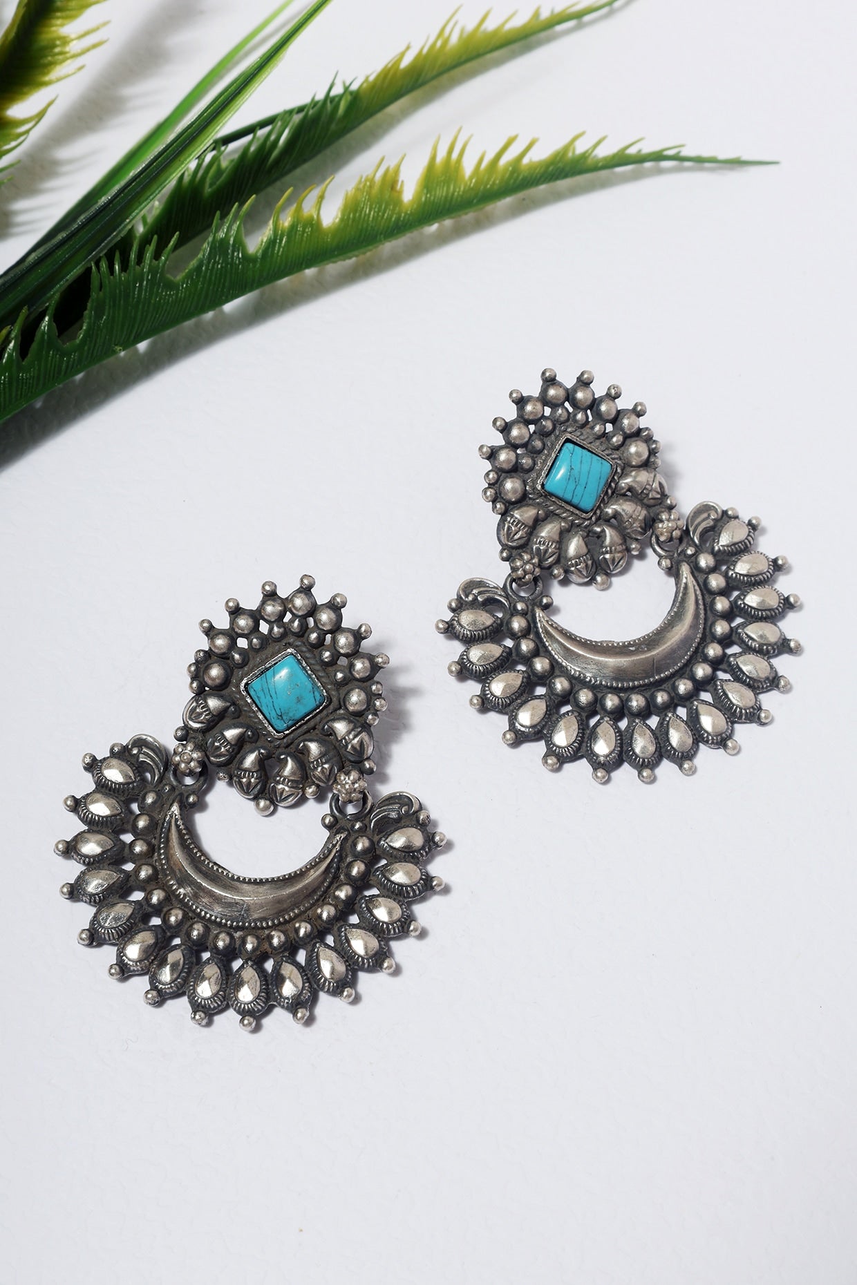 White Finish Kempstone Temple Earrings In Sterling Silver