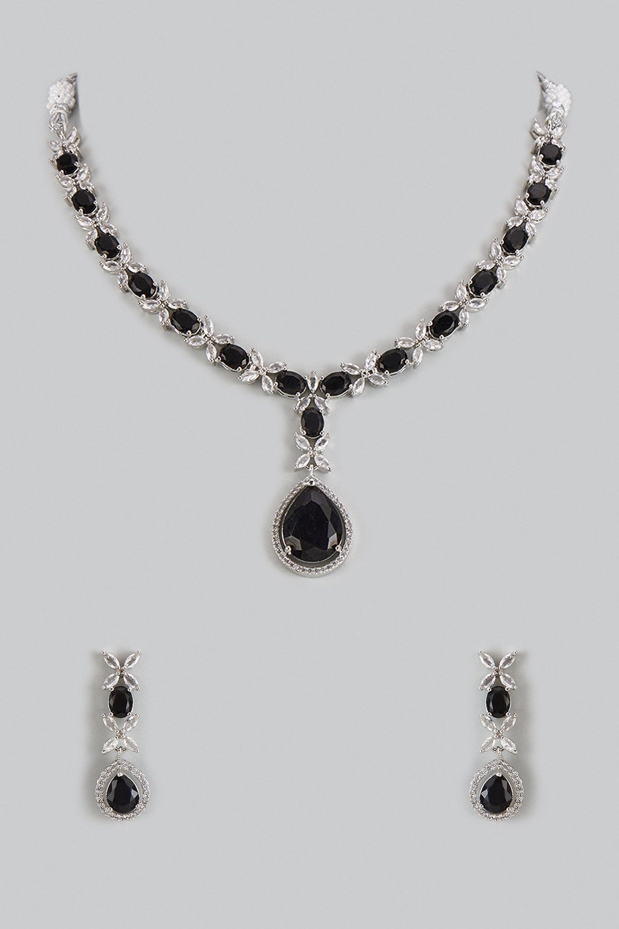 White Gold Finish Black Cubic Zirconia Necklace