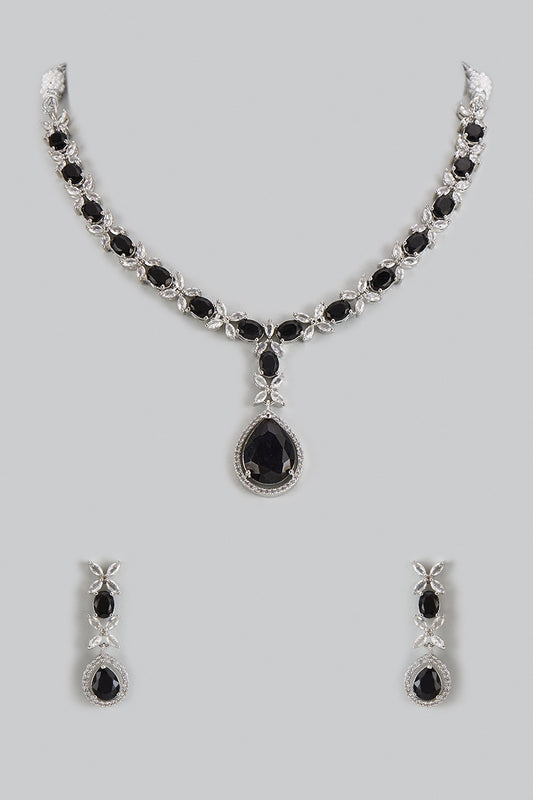 White Gold Finish Black Cubic Zirconia Necklace