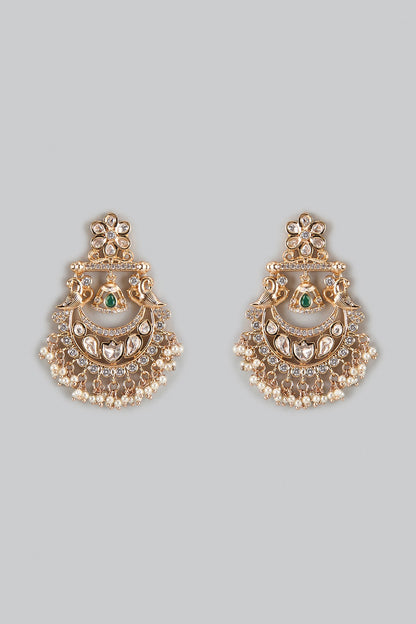 Gold Plated Kundan Polki & Green Stone Chandbali Earrings