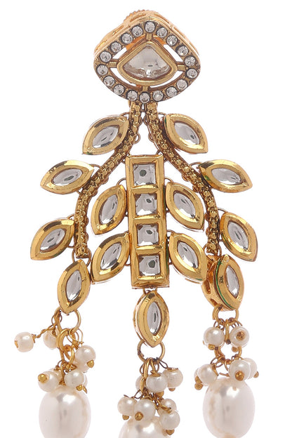 Gold Plated Kundan Polki & Pearls Dangler Earrings