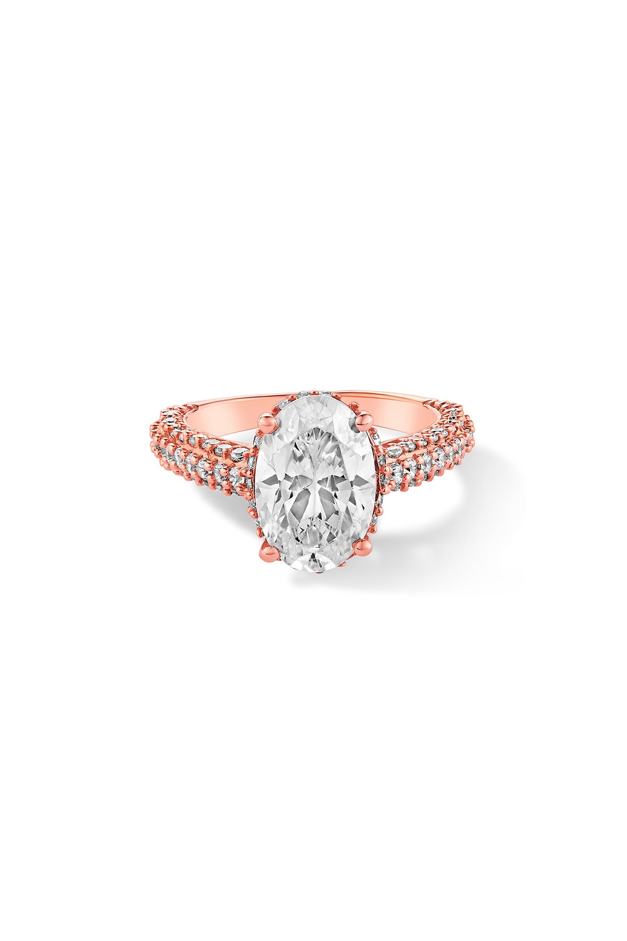 Rose Gold Plated Cubic Zircon Solitaire Band Ring In Sterling silver