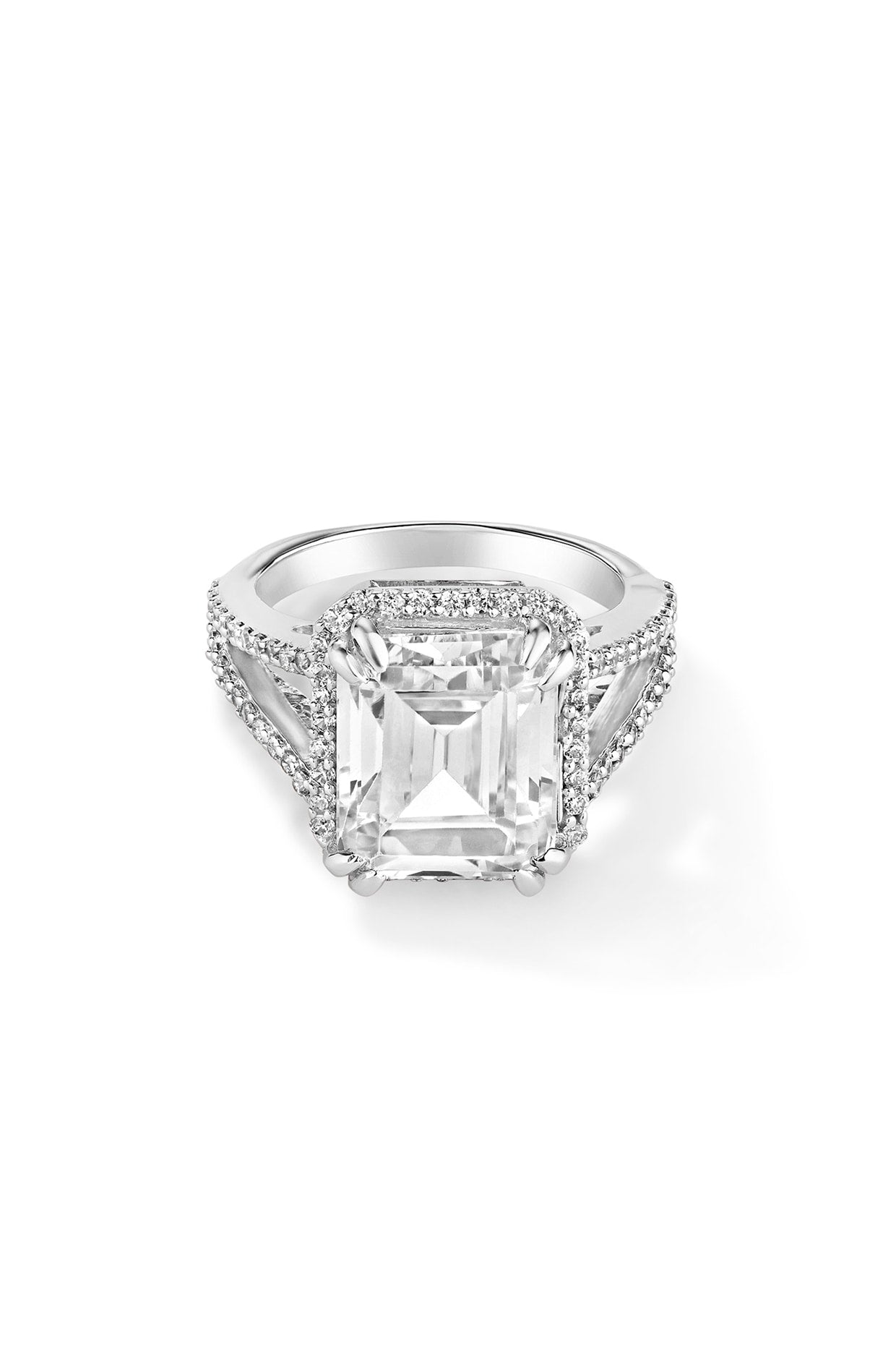 White Rhodium Plated Cubic Zircon Ring In Sterling Silver