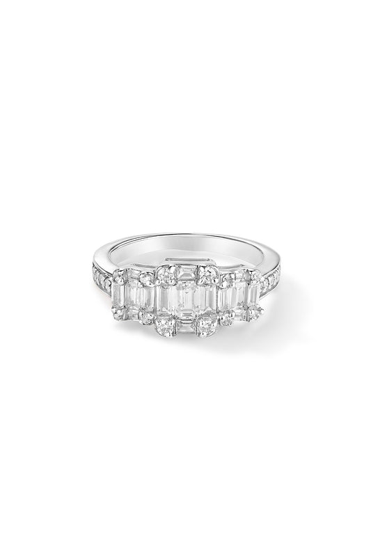 White Rhodium Plated Cubic Zircon Ring In Sterling Silver