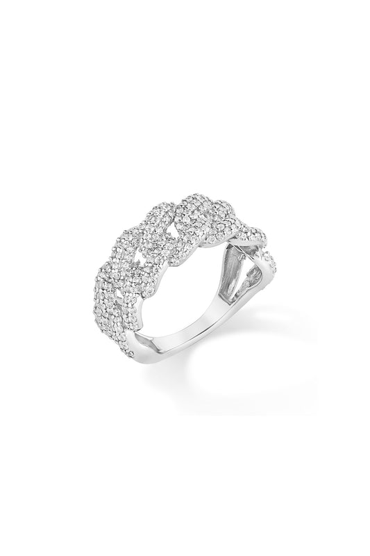 White Rhodium Plated Cubic Zircon Ring In Sterling Silver