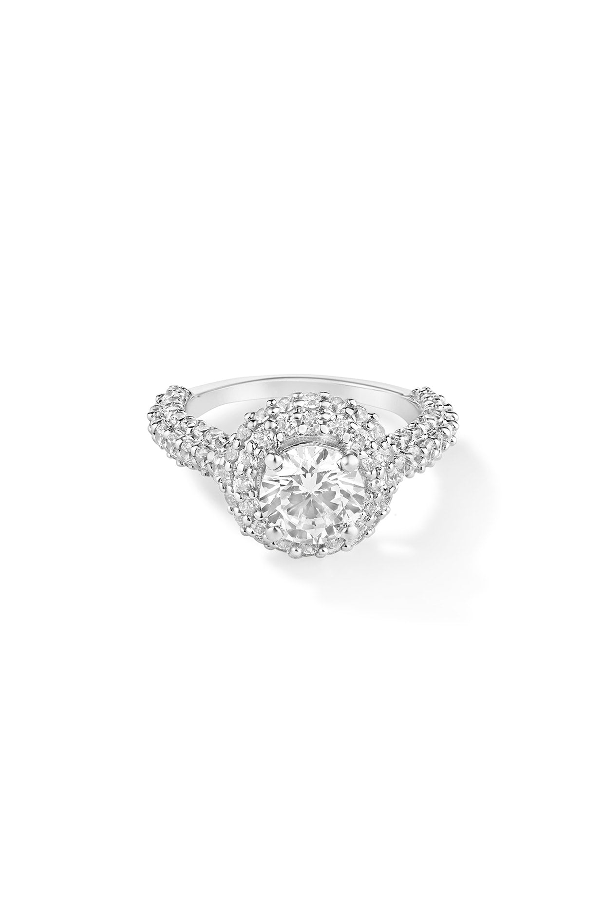 White Rhodium Plated Cubic Zircon Ring In Sterling Silver