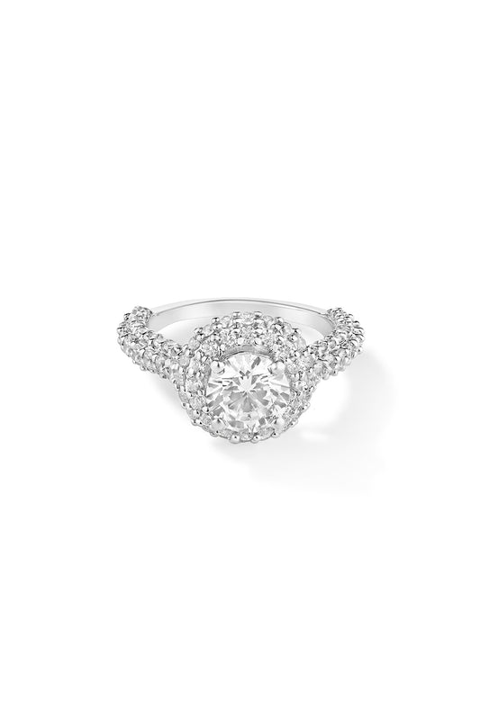 White Rhodium Plated Cubic Zircon Ring In Sterling Silver