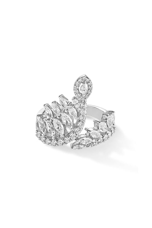 White Rhodium Plated Cubic Zircon Ring In Sterling Silver