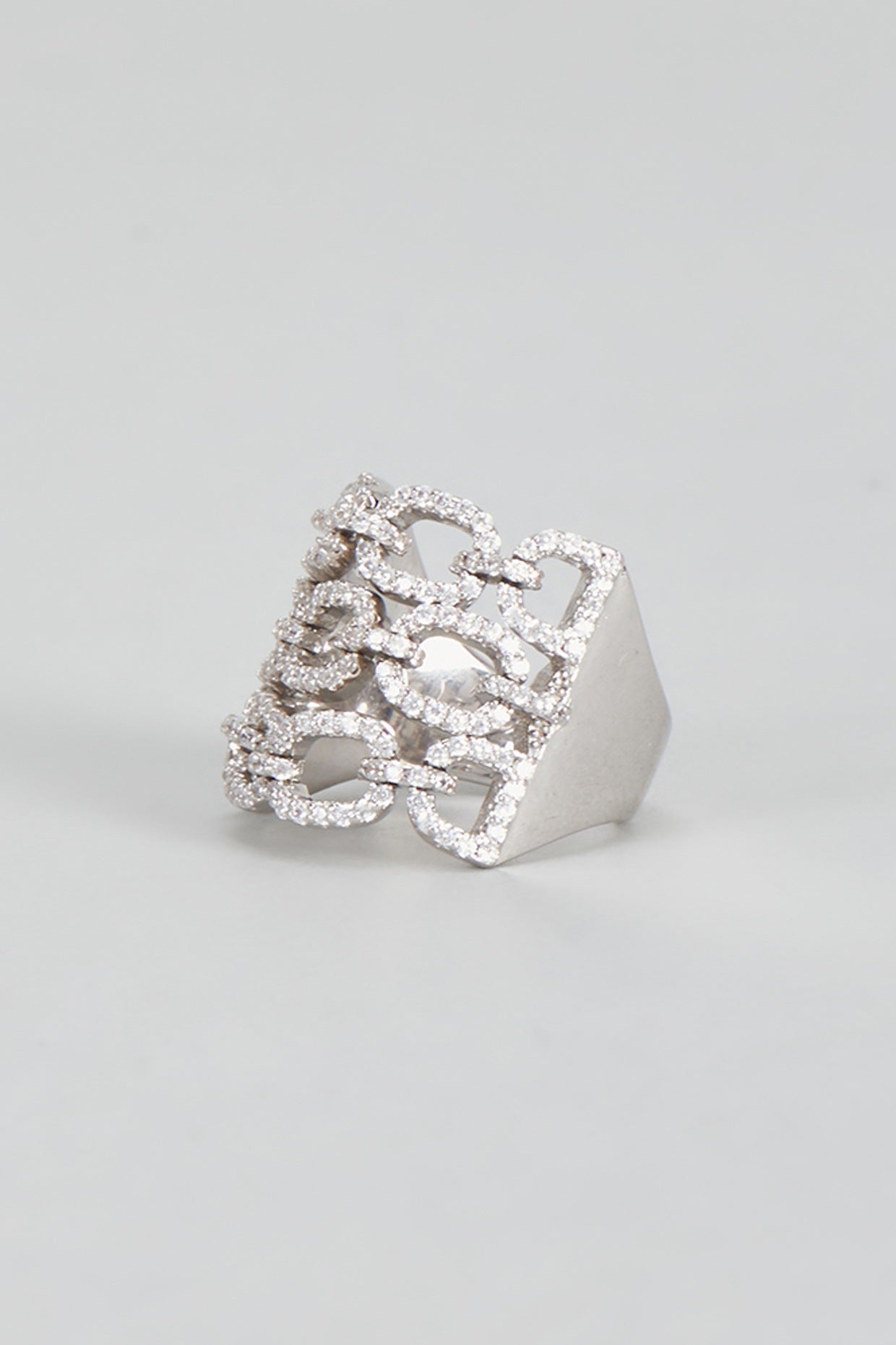 White Plated Cubic Zircon Ring In Sterling Silver