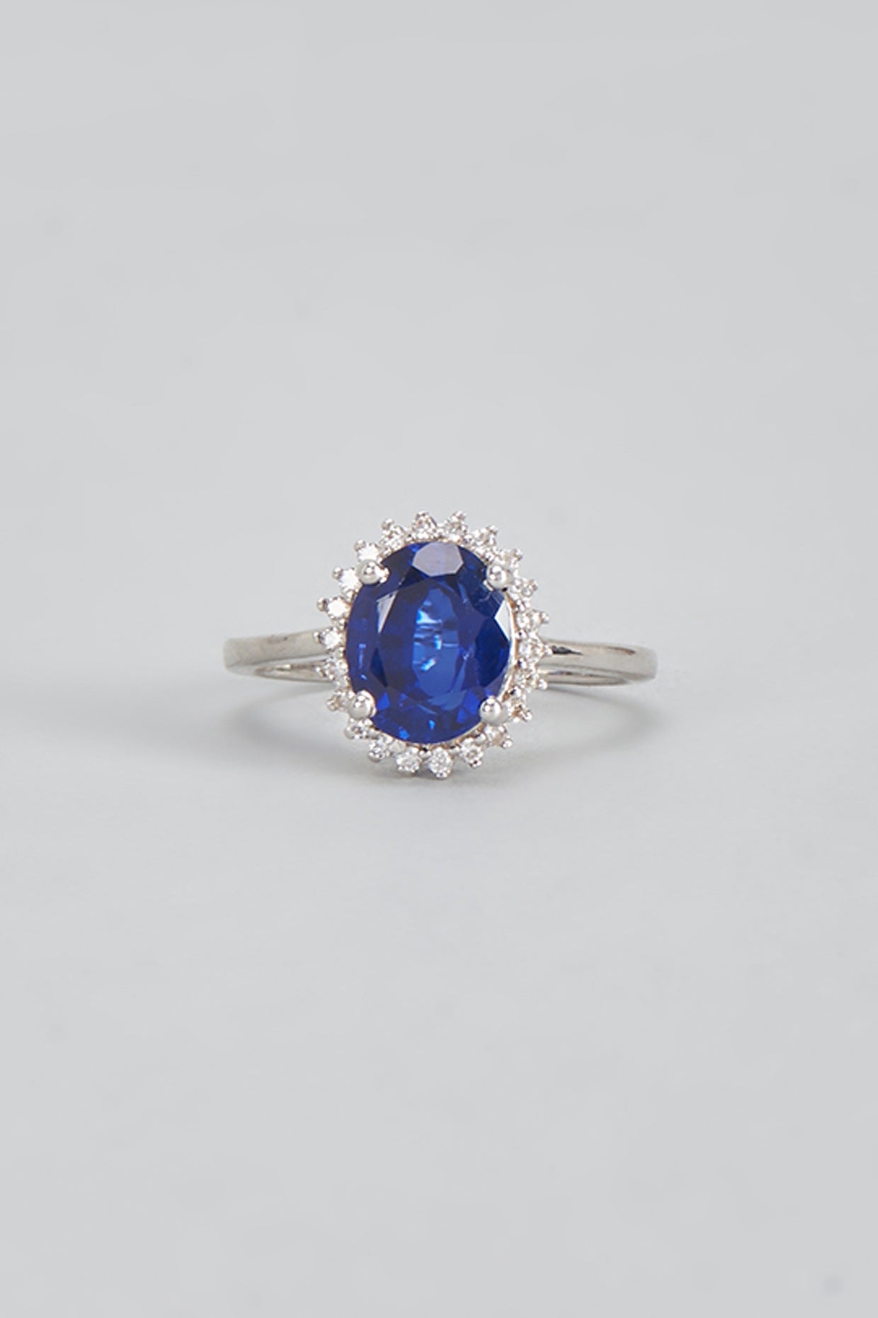 White Plated Cubic Zircon & Sapphire Stone Ring In Sterling Silver