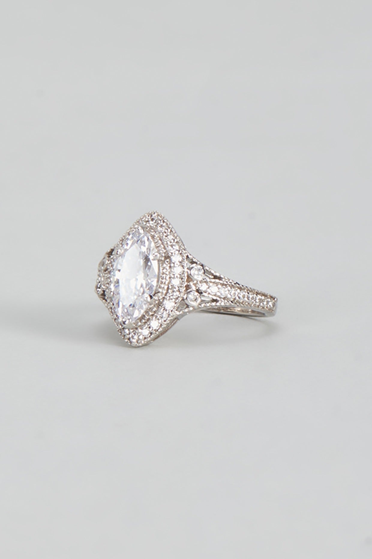 White Plated Cubic Zircon Ring In Sterling Silver