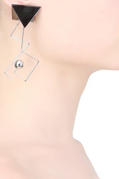 Silver Finish Triangular Top And Silver Ball Drop Earrings