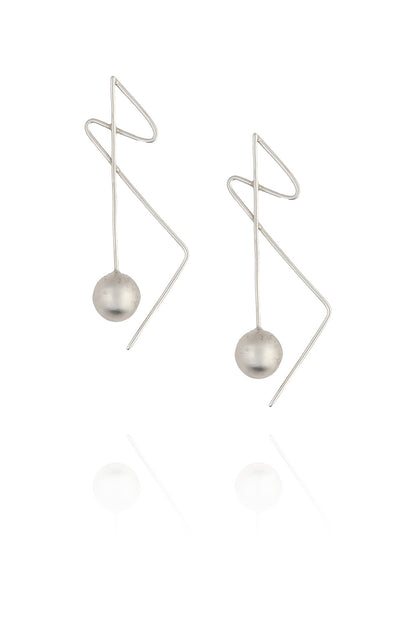 Dull silver finish silver ball drop earrings