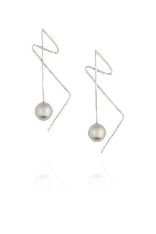 Dull silver finish silver ball drop earrings