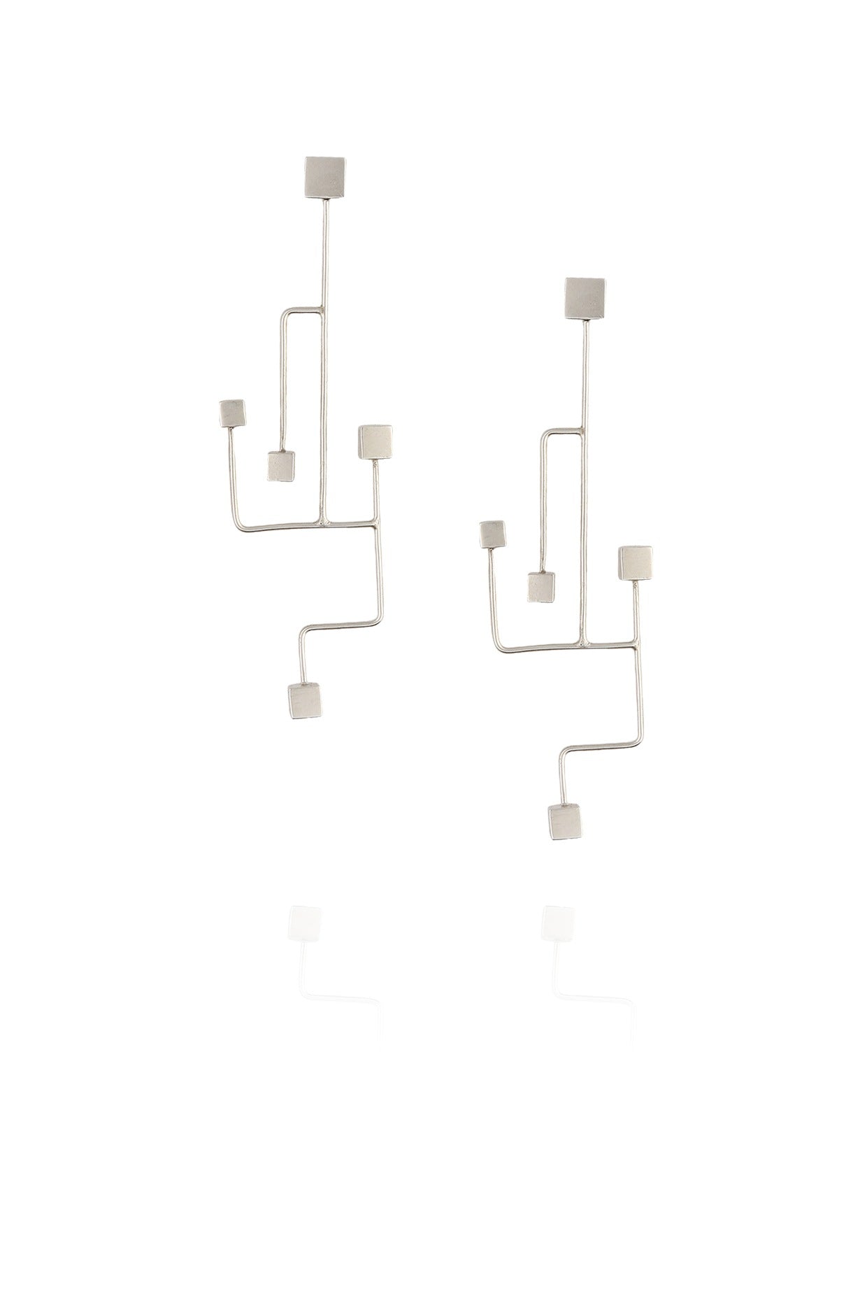 Silver Finish Abstract Branch Earrings