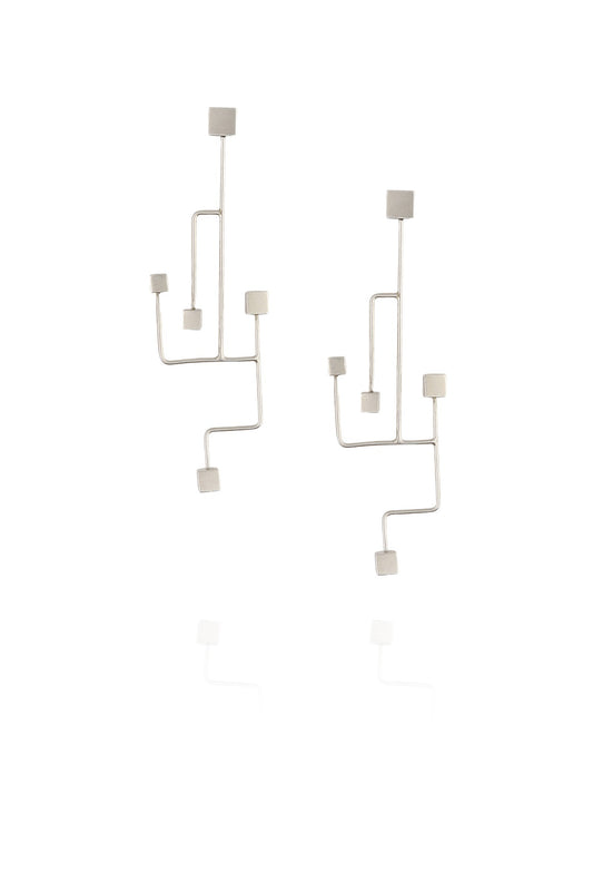 Silver Finish Abstract Branch Earrings