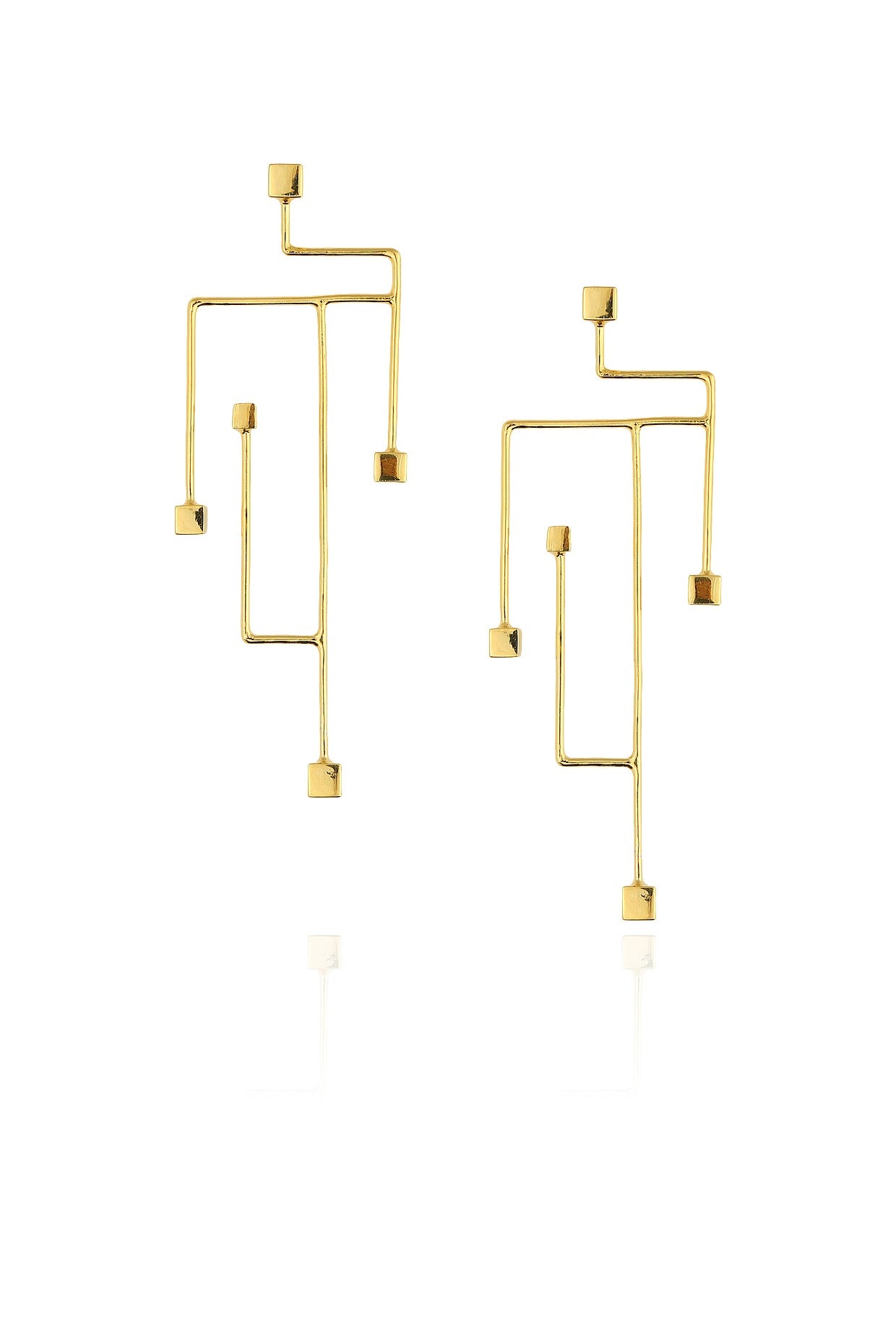 Gold plated golden abstract branch earrings