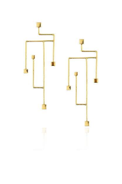 Gold plated golden abstract branch earrings