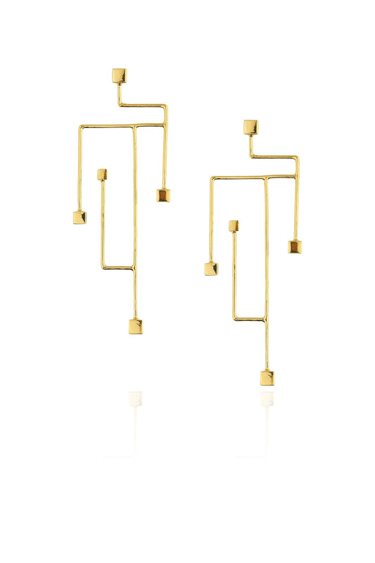Gold plated golden abstract branch earrings