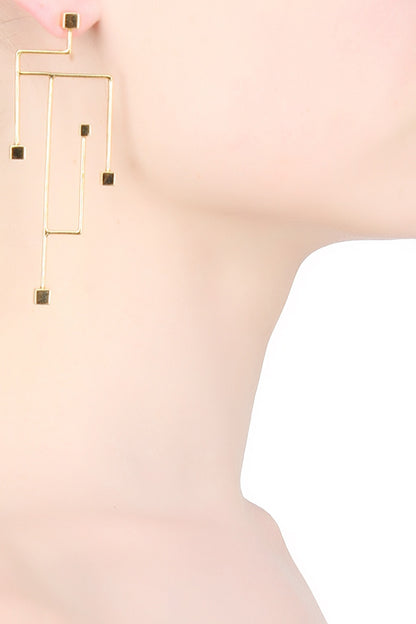 Gold plated golden abstract branch earrings