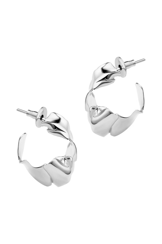 Silver Rhodium Finish Mini Flow Hoop Earrings