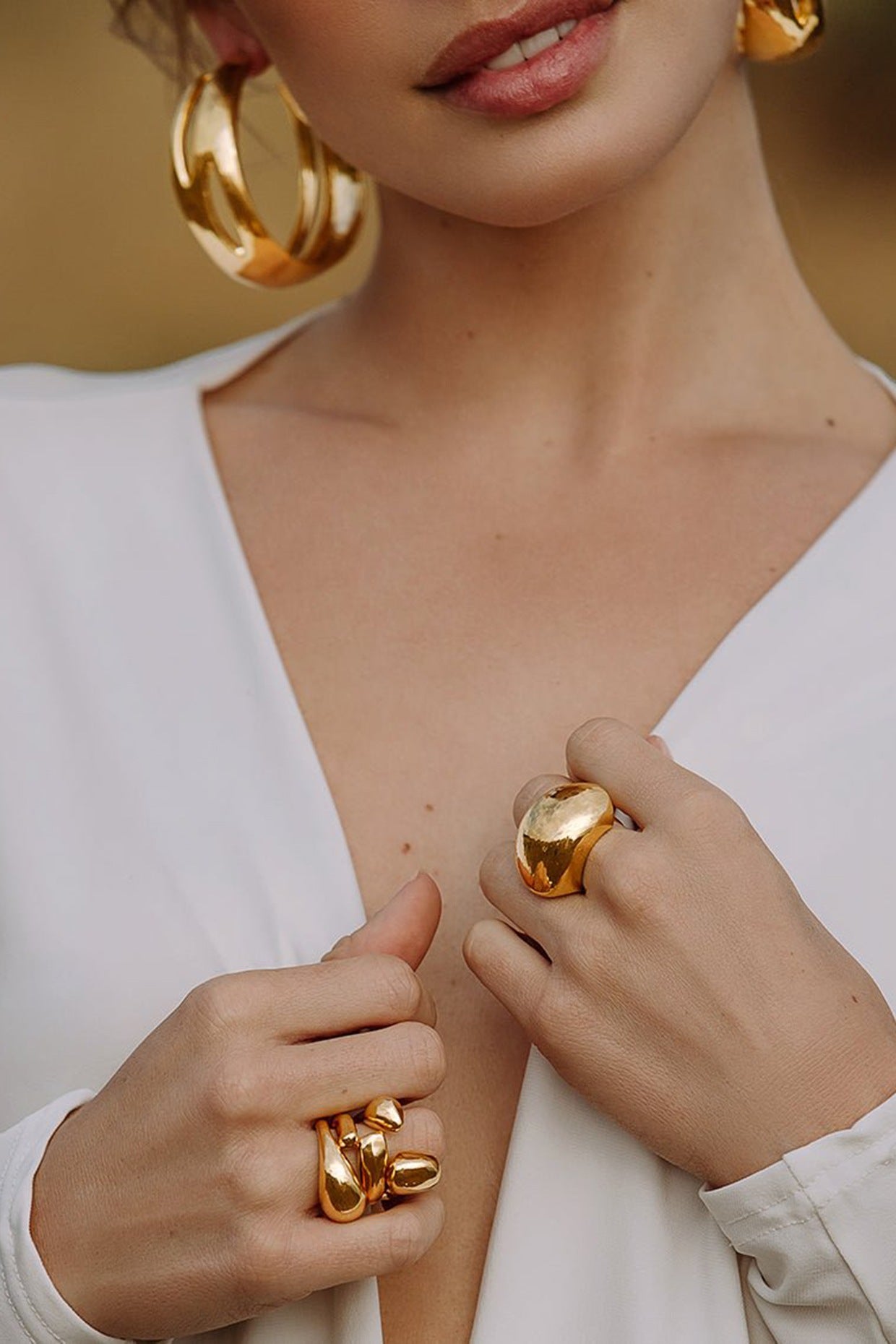 Gold Plated Handcrafted Stackable Pebble Ring (Set Of 3)