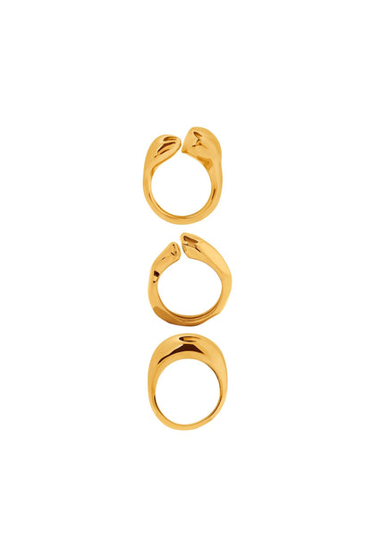 Gold Plated Handcrafted Stackable Pebble Ring (Set Of 3)