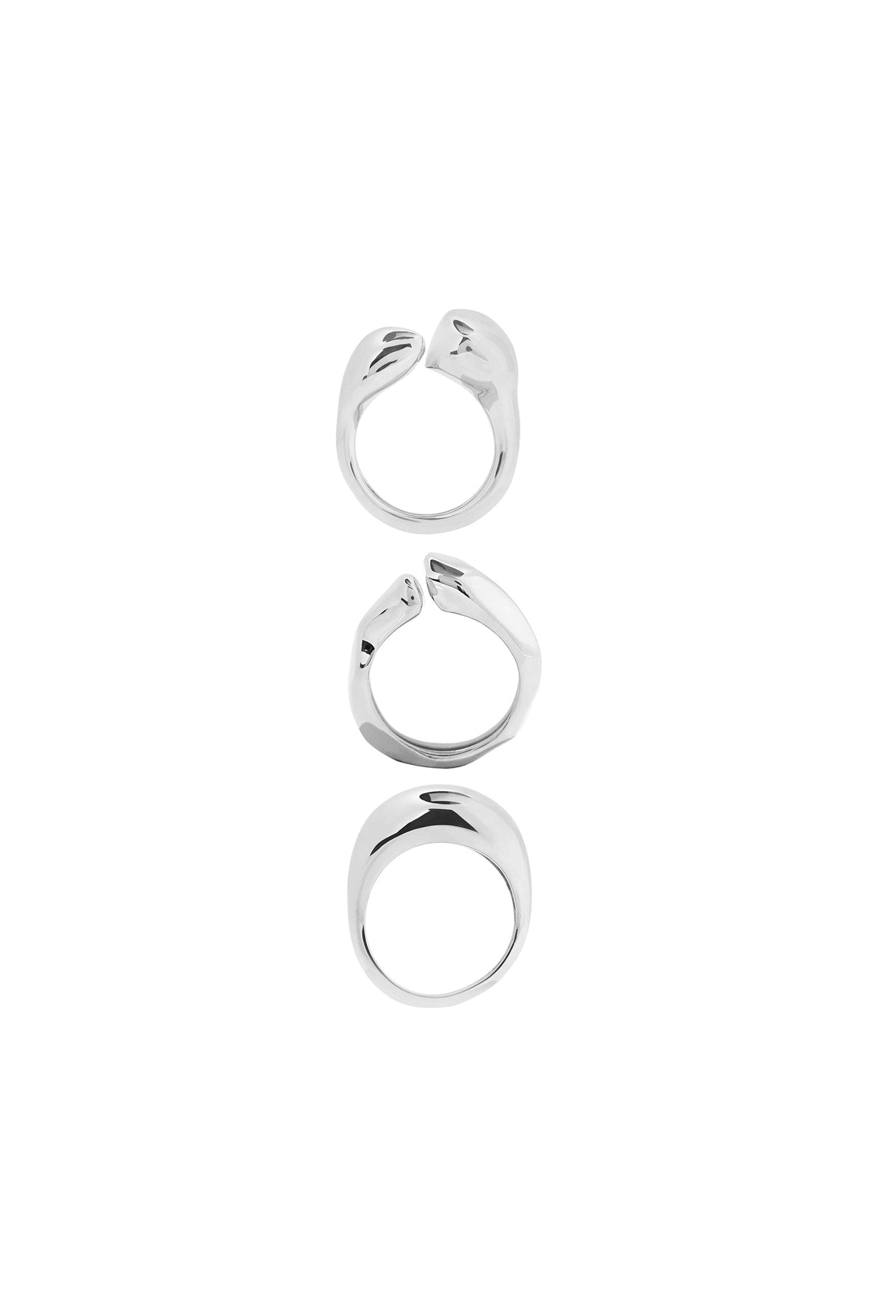 Silver Finish Handcrafted Stackable Pebble Ring (Set Of 3)