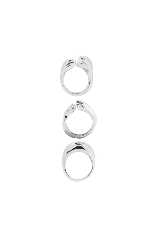 Silver Finish Handcrafted Stackable Pebble Ring (Set Of 3)