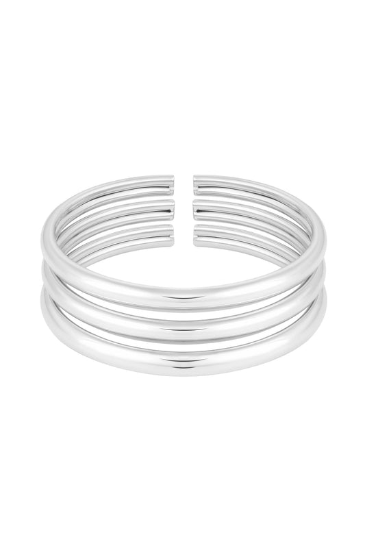 Silver Rhodium Finish Handcrafted Flexible Pala Bangles (Set Of 3)