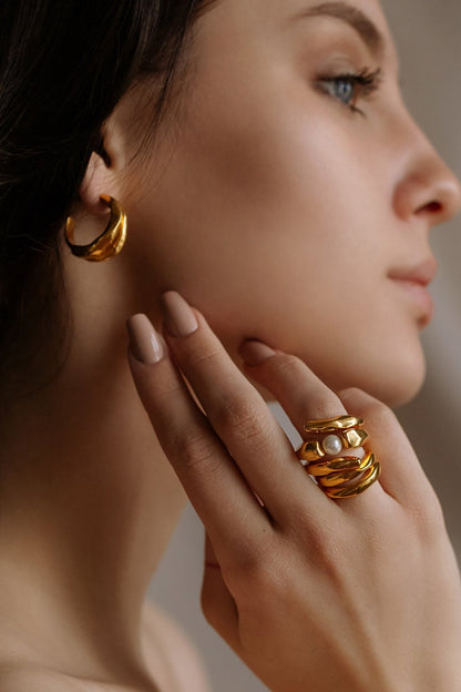 Gold Finish Pandaia Stack Rings (Set Of 2)
