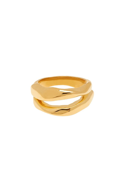 Gold Finish Pandaia Stack Rings (Set Of 2)