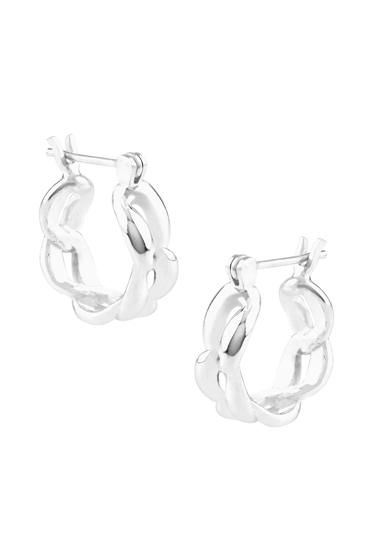 Silver Finish Handcrafted Baby Link Huggie Hoop Earrings