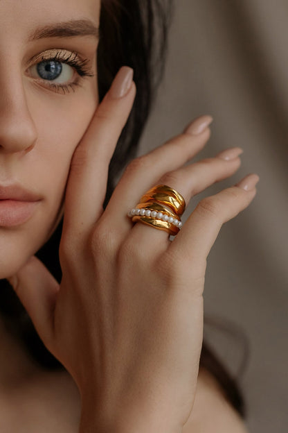 Gold Plated Handcrafted Bora Bora Stack Rings (Set Of 2)