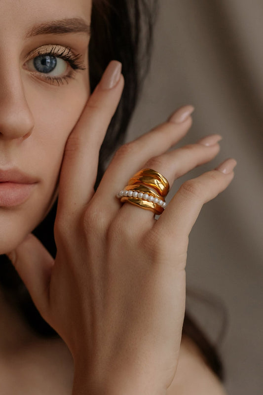 Gold Plated Handcrafted Bora Bora Stack Rings (Set Of 2)