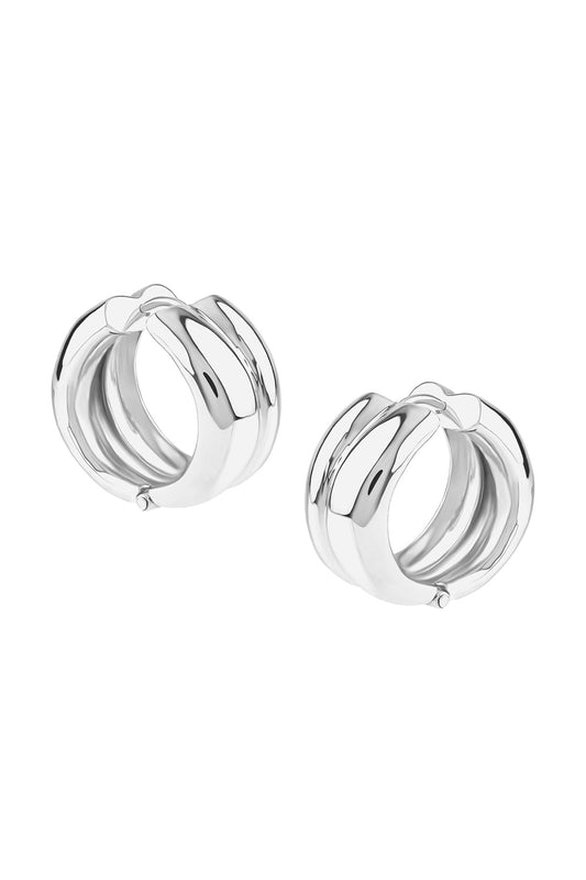 Silver Rhodium Finish Handcrafted Chunky Huggie Hoop Earrings