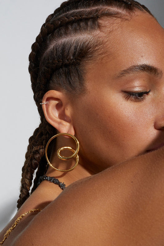 Gold Plated Handcrafted Swirly Medium Mismatched Hoop Earrings