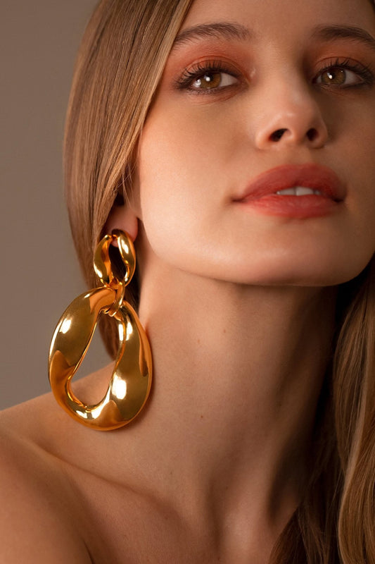 Gold Plated Handcrafted Link Chain Hoop Earrings