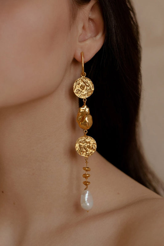 Gold Plated Handcrafted Baroque Pearl Dangler Earrings